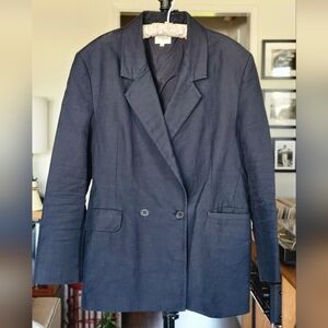 Le Capsole Classic Black Linen Double Breasted Blazer